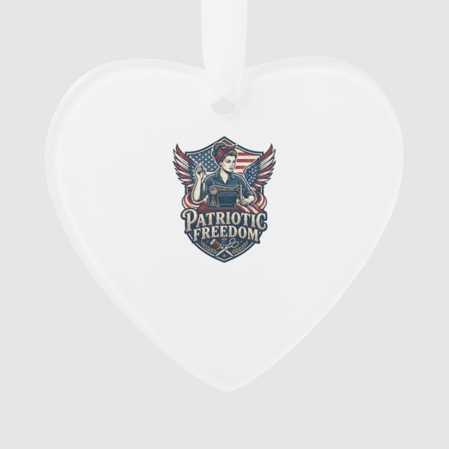 Patriotic Sewing Mum Vector Graphic Tee_1 Ornament (Front)