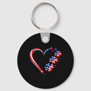 Patriotic Shamrock Heart American Flag Clover 4th Key Ring