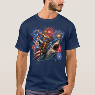 Patriotic Shark Cowboy Riding Great White T-Shirt