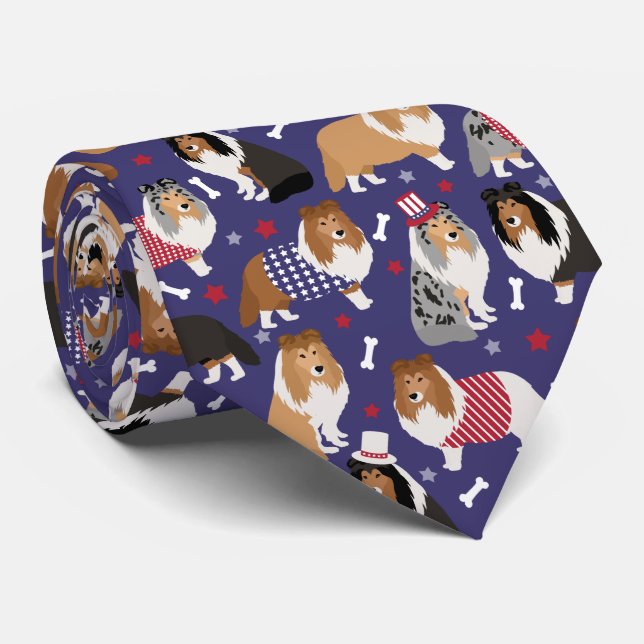Patriotic Sheltie Shetland Sheepdog Tie (Rolled)
