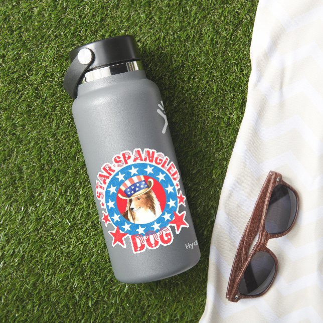 Patriotic Sheltie Vinyl Sticker (HydroFlask Insitu)