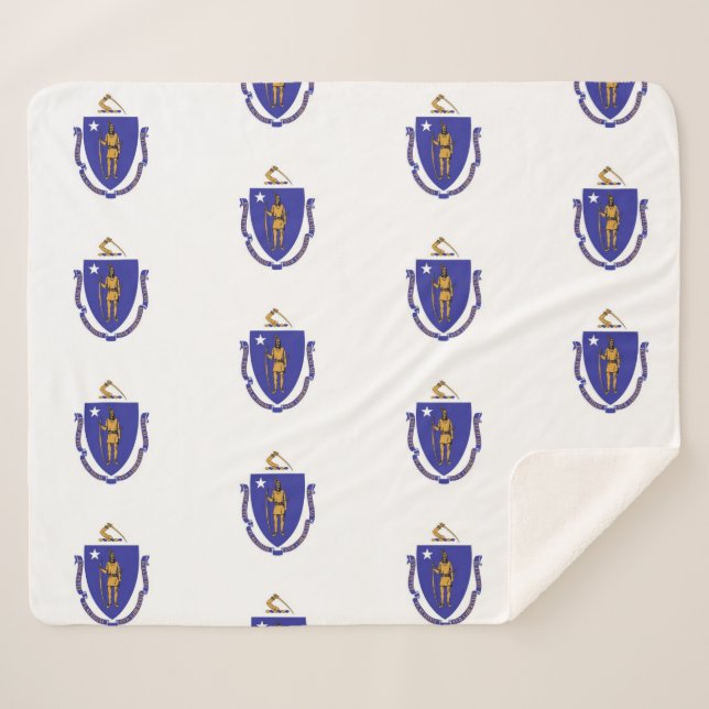 Patriotic Sherpa Blanket with Massachusetts flag (Front (Horizontal))