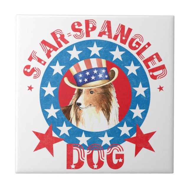Patriotic Shetland Sheepdog Ceramic Tile (Front)