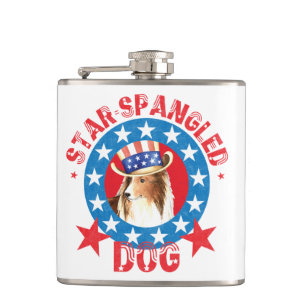 Patriotic Shetland Sheepdog Hip Flask