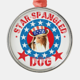 Patriotic Shetland Sheepdog Metal Ornament