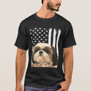 Patriotic Shih Tzu American Flag Dog T-Shirt