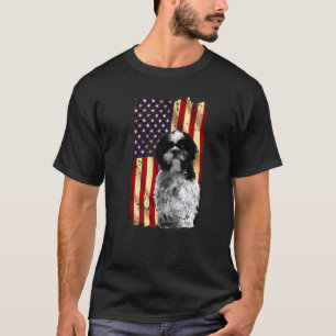 Patriotic Shih Tzu American Flag July 4th Dog T-Shirt
