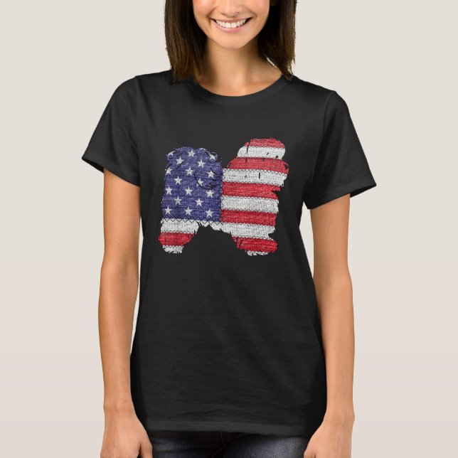 Patriotic Shih Tzu Love American Flag T-Shirt (Front)
