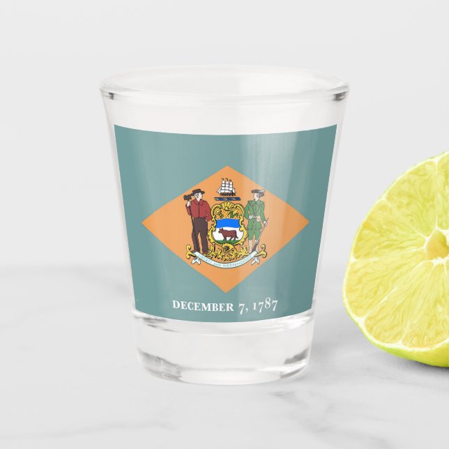 Patriotic shot glass with flag of Delaware (Front)