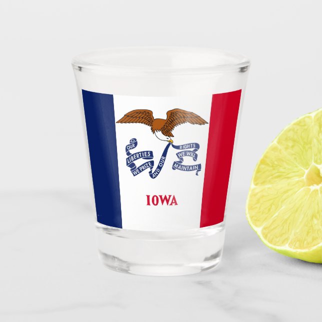 Patriotic shot glass with flag of Iowa (Front)