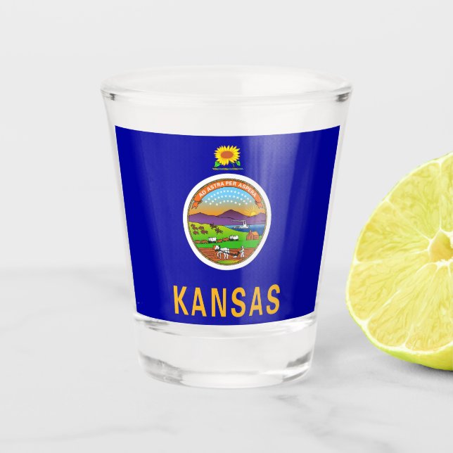 Patriotic shot glass with flag of Kansas (Front)