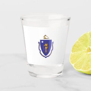 Patriotic shot glass with flag of Massachusetts