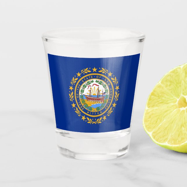 Patriotic shot glass with flag of New Hampshire (Front)
