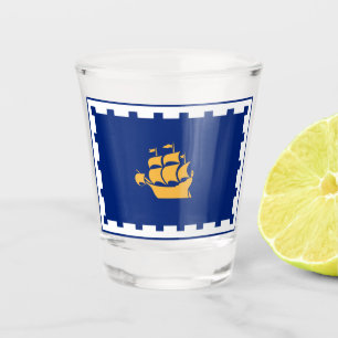 Patriotic shot glass with flag of Quebec City