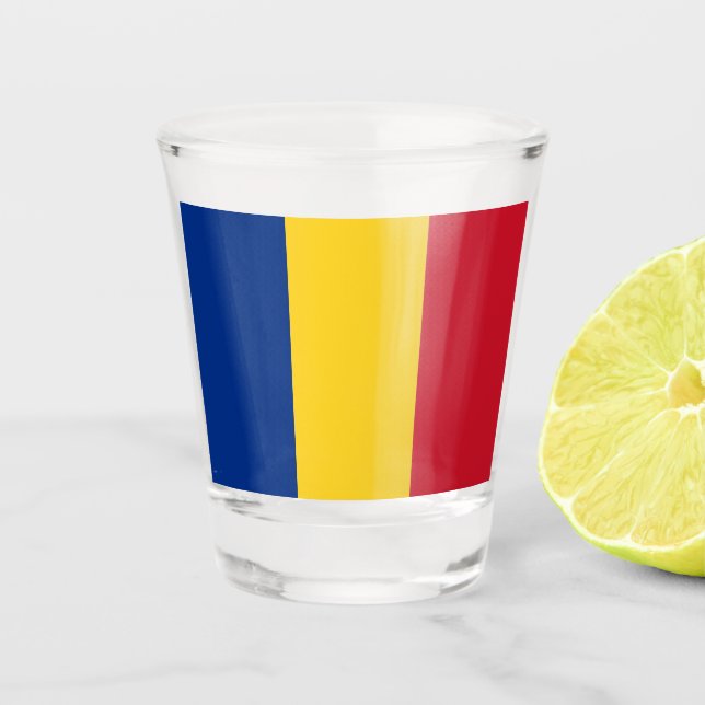 Patriotic shot glass with flag of Romania (Front)