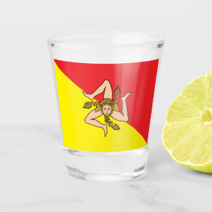 Patriotic shot glass with flag of Sicily, Italy