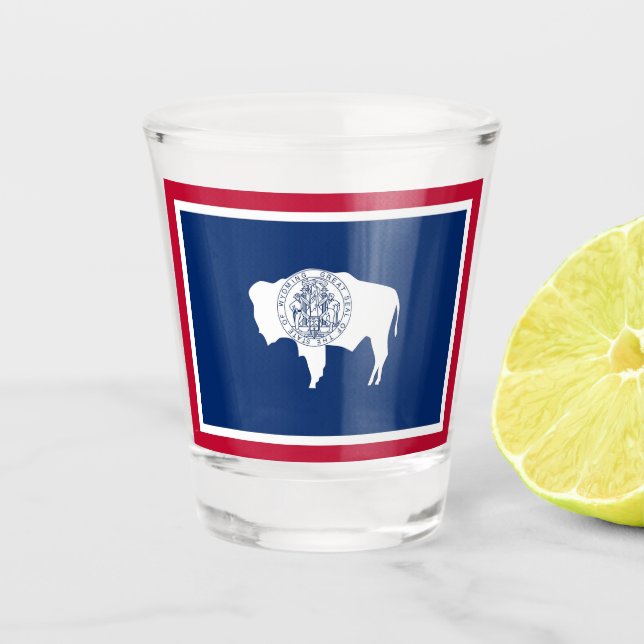 Patriotic shot glass with flag of Wyoming State (Front)