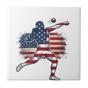 Patriotic Shot Put Athlete Vintage Engraving Desig Ceramic Tile