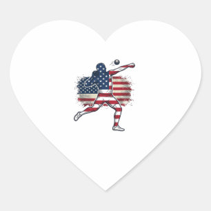 Patriotic Shot Put Athlete Vintage Engraving Desig Heart Sticker