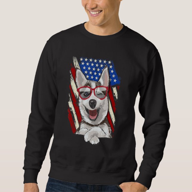 Patriotic Siberian Husky American Flag Dog Sweatshirt (Front)