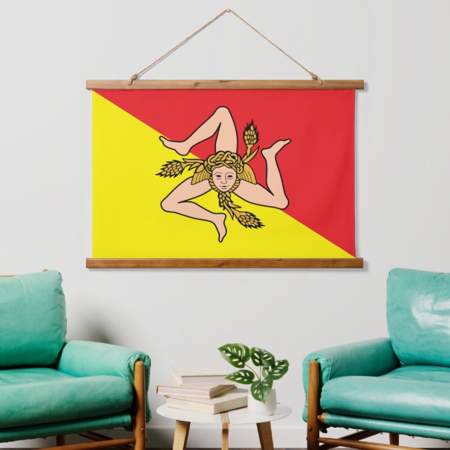 Patriotic Sicily Tapestry, framed Sicilian Flag Hanging Tapestry (Living Room)