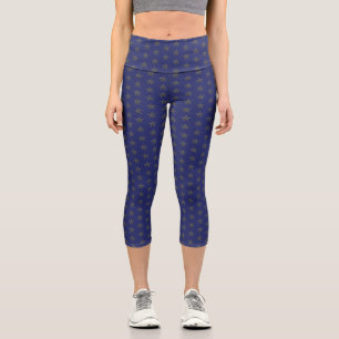 Patriotic silver & blue stars pattern modern cute capri leggings