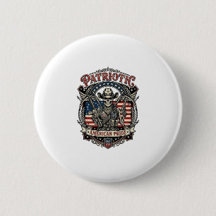 Patriotic Skeleton Cowboy Dark Patriot Skeleton & 6 Cm Round Badge
