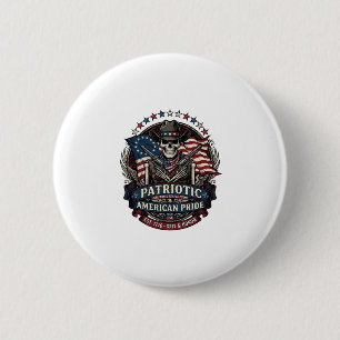 Patriotic Skeleton Cowboy Dark Patriot Skeleton & 6 Cm Round Badge