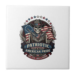 Patriotic Skeleton Cowboy Dark Patriot Skeleton &  Ceramic Tile