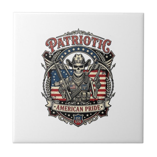 Patriotic Skeleton Cowboy Dark Patriot Skeleton &  Ceramic Tile (Front)