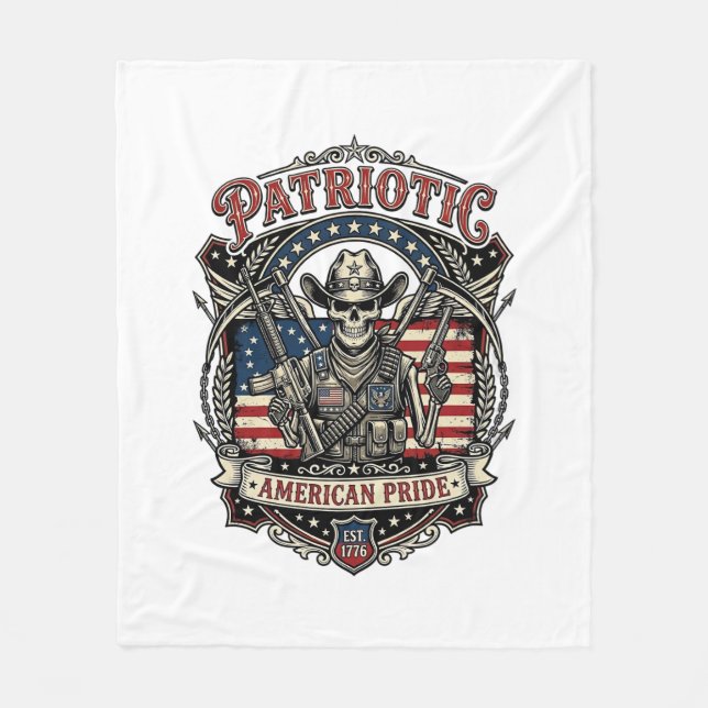 Patriotic Skeleton Cowboy Dark Patriot Skeleton &  Fleece Blanket (Front)