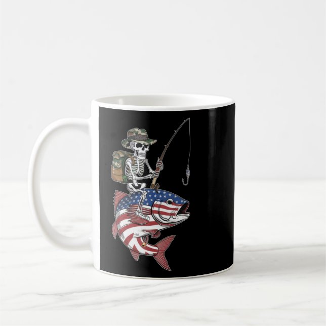 Patriotic Skeleton Fish Halloween American flag Coffee Mug (Left)