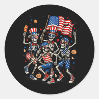 Patriotic Skeletons Halloween Spooky Funny Gift Classic Round Sticker