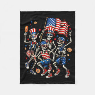Patriotic Skeletons Halloween Spooky Funny Gift Fleece Blanket