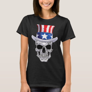 Patriotic Skull 4th July Uncle Sam Hat American Fl T-Shirt