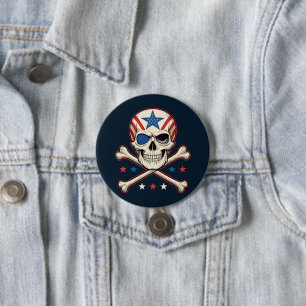 Patriotic Skull and Crossbones American Flag 7.5 Cm Round Badge