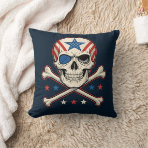 Patriotic Skull and Crossbones American Flag Cushion