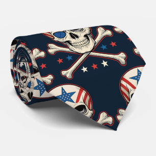 Patriotic Skull and Crossbones American Flag Tie