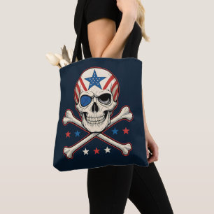 Patriotic Skull and Crossbones American Flag Tote Bag
