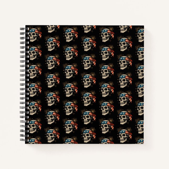Patriotic Skull & Fireworks Notebook (Front)