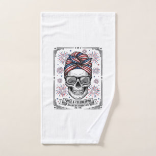 Patriotic Skull Fireworks Vintage Engraving Shirt_ Hand Towel