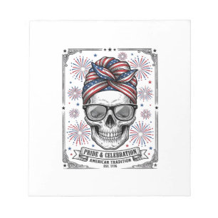 Patriotic Skull Fireworks Vintage Engraving Shirt_ Notepad
