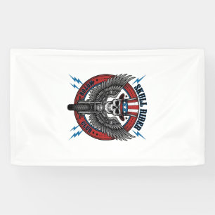 Patriotic Skull Motorcycle Eagle Vintage Banner