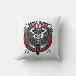 Patriotic Skull Motorcycle Eagle Vintage Cushion