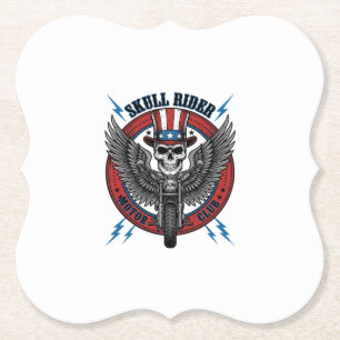 Patriotic Skull Motorcycle Eagle Vintage Paper Coaster