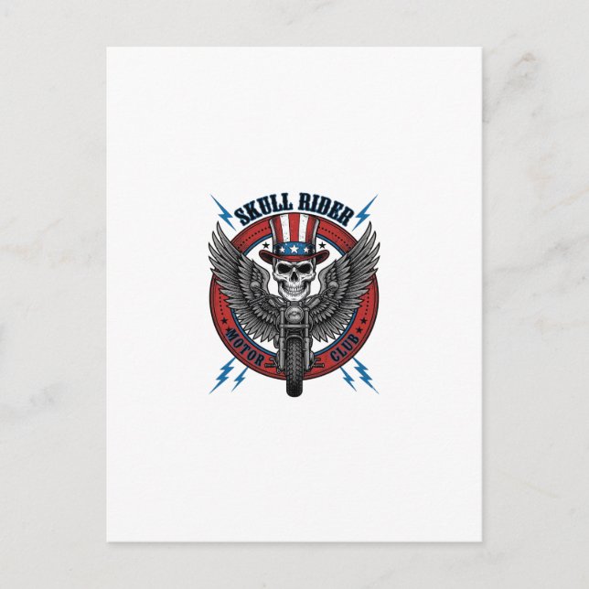 Patriotic Skull Motorcycle Eagle Vintage Postcard (Front)