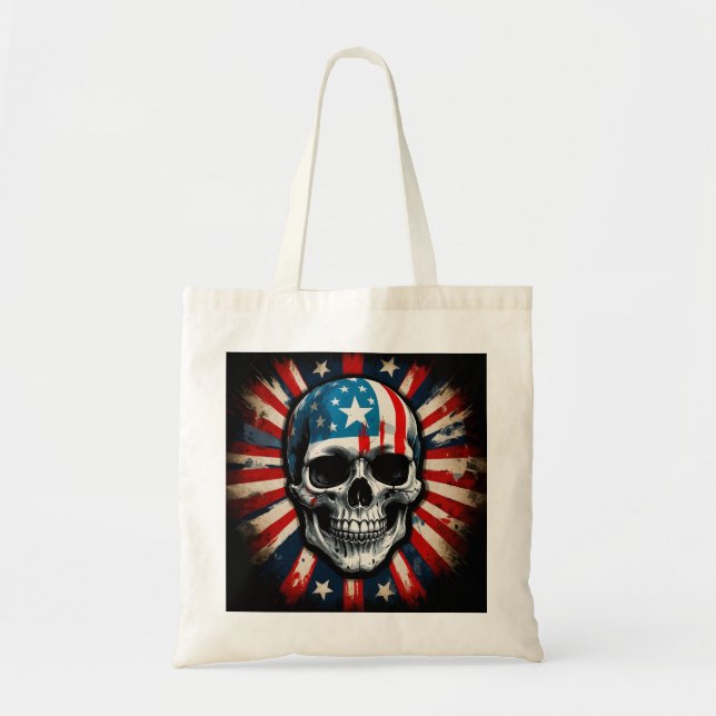"Patriotic Skull: Stars and Stripes Rebellion" Tote Bag (Front)