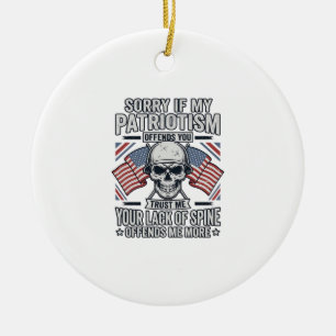 Patriotic Skull Vintage Engraving Quote Vector Des Ceramic Ornament