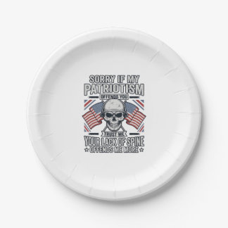 Patriotic Skull Vintage Engraving Quote Vector Des Paper Plate