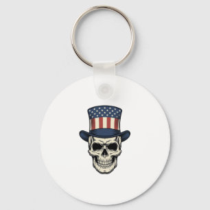 Patriotic Skull Vintage Engraving Shirt Design_1 Key Ring